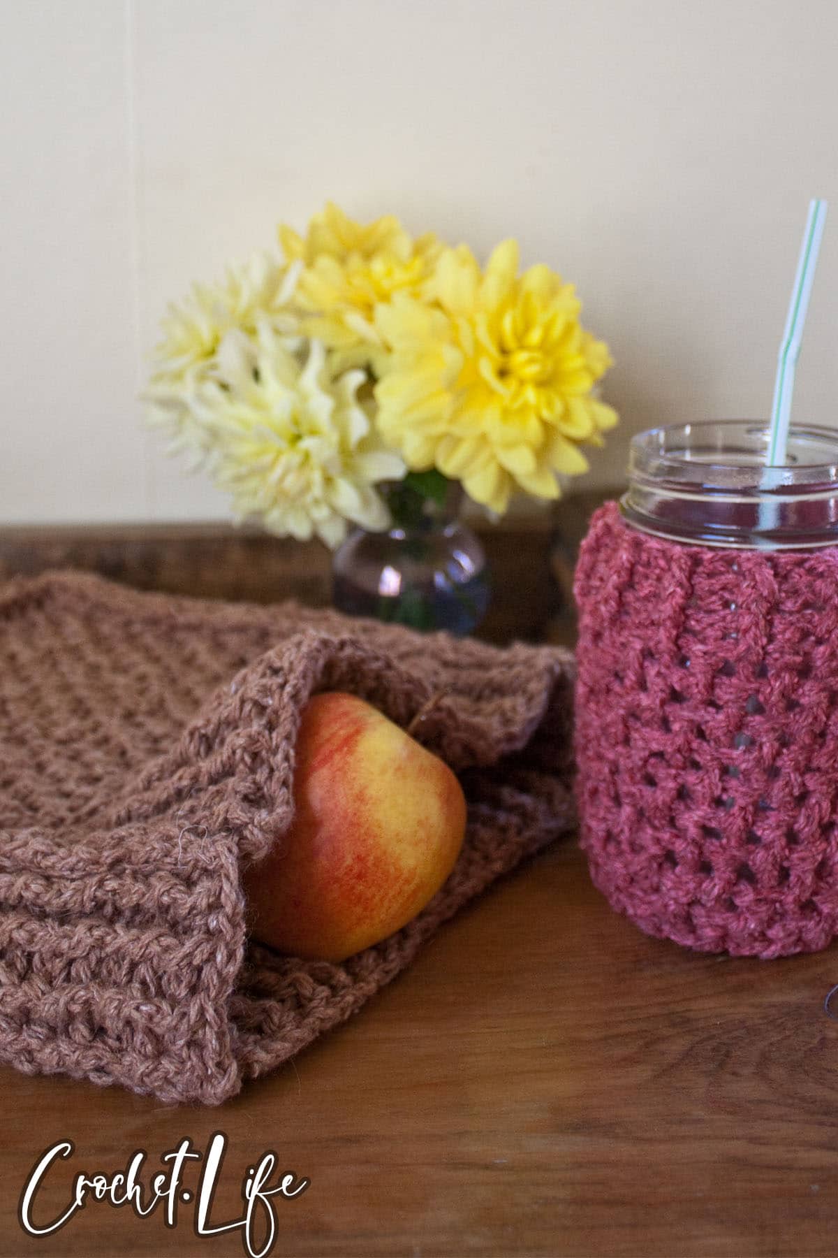crochet pattern for lunch bag and jar cozy