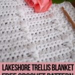 crochet baby blanket pattern with text which reads lakeshore trellis blanket free crochet pattern available only at crochet.life