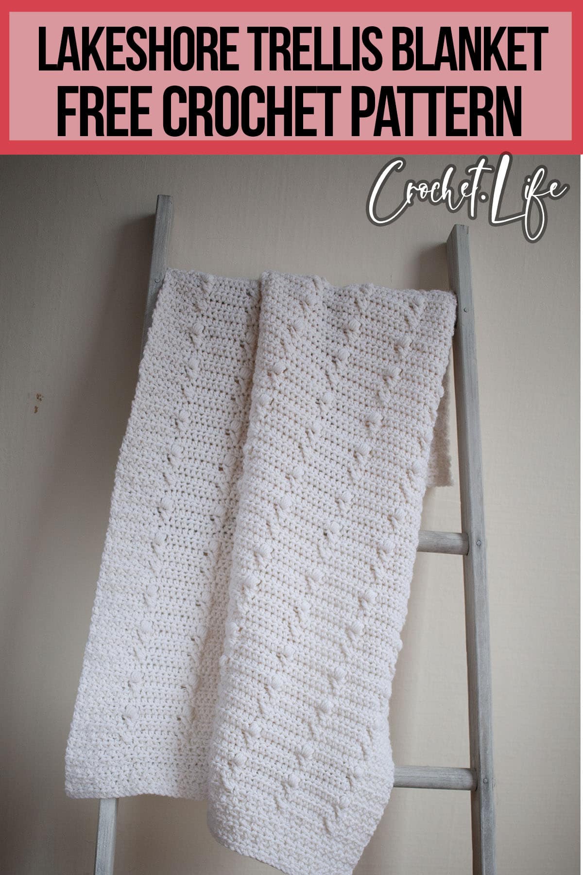 crochet pattern for a baby blanket with text which reads lakeshore trellis blanket free crochet pattern