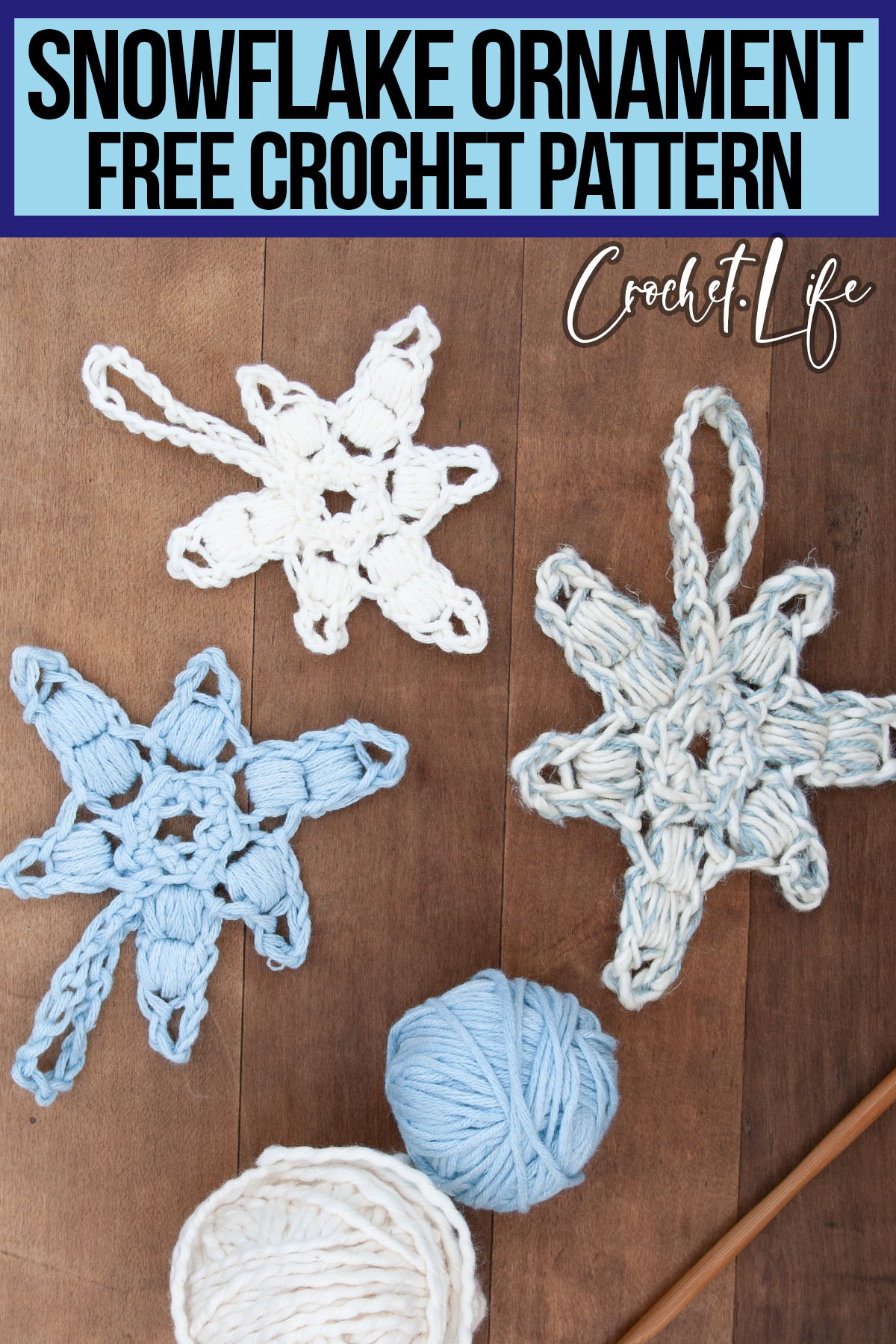 snowflake crochet ornament pattern with text which reads snowflake ornament free crochet pattern