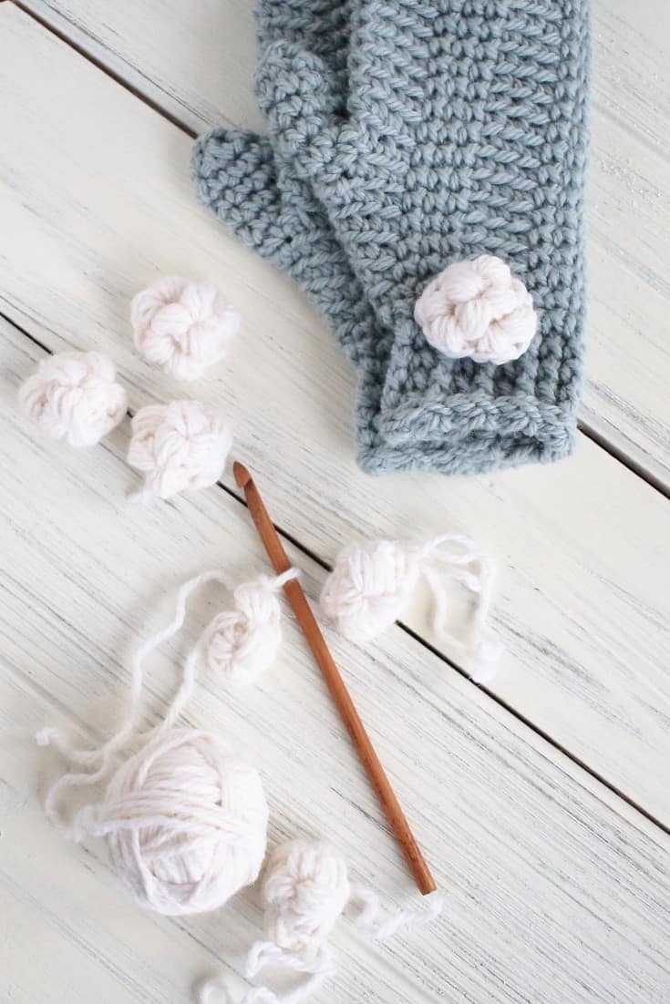 Crochet Snowball Accent on Mittens