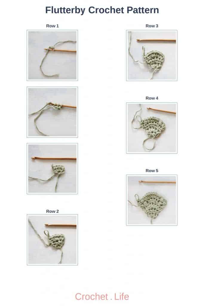 Flutterby Crochet Pattern Rows 1 through 5
