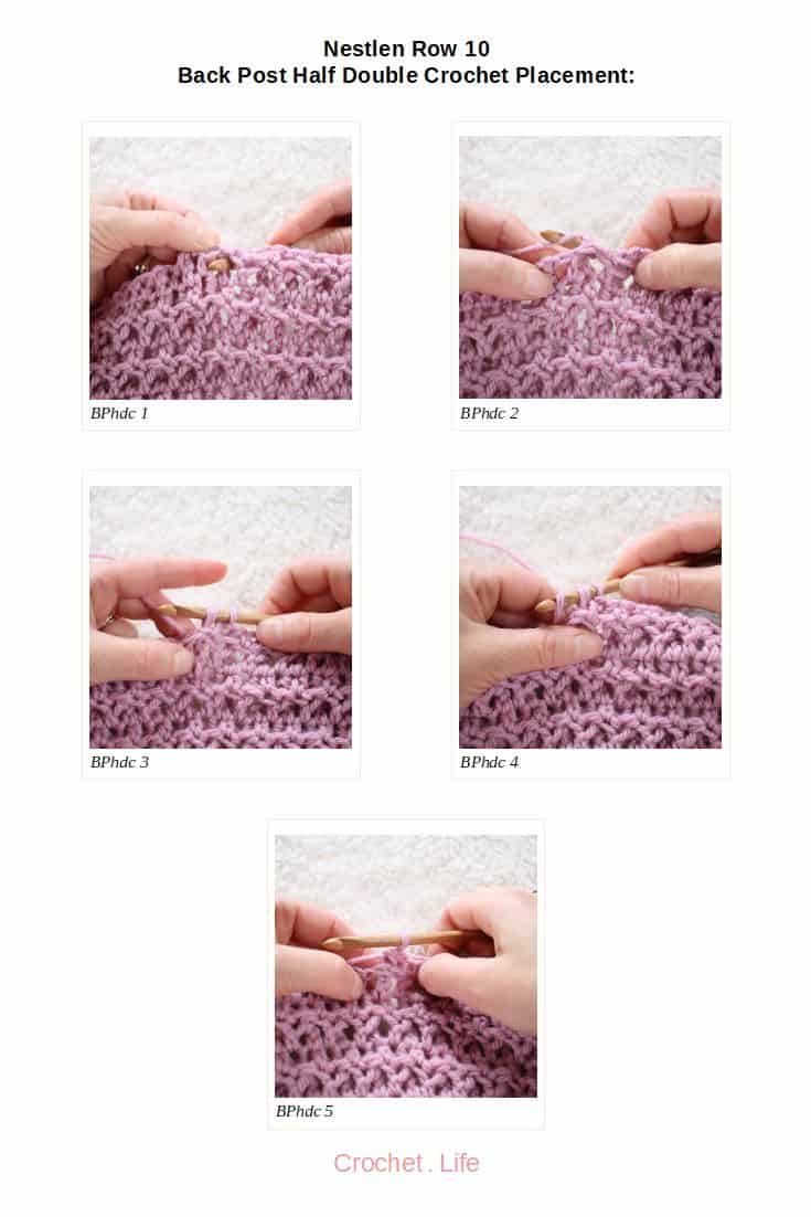 Back post half double crochet with the free Nestlen Blanket pattern.