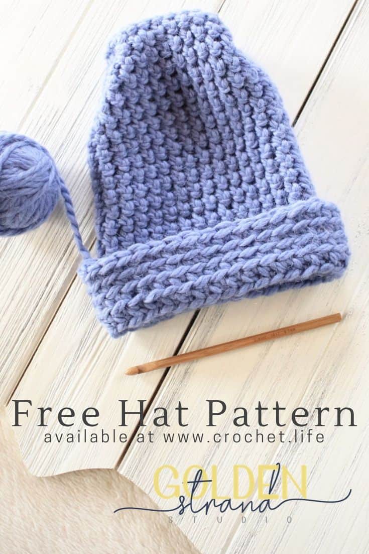 Crochet this warm peak hat using bulky yarn. The free This Way, That Way hat pattern has two options for the right side.