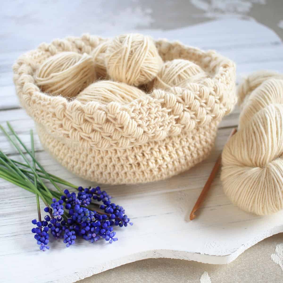Gathered Buds Crochet Basket Pattern
