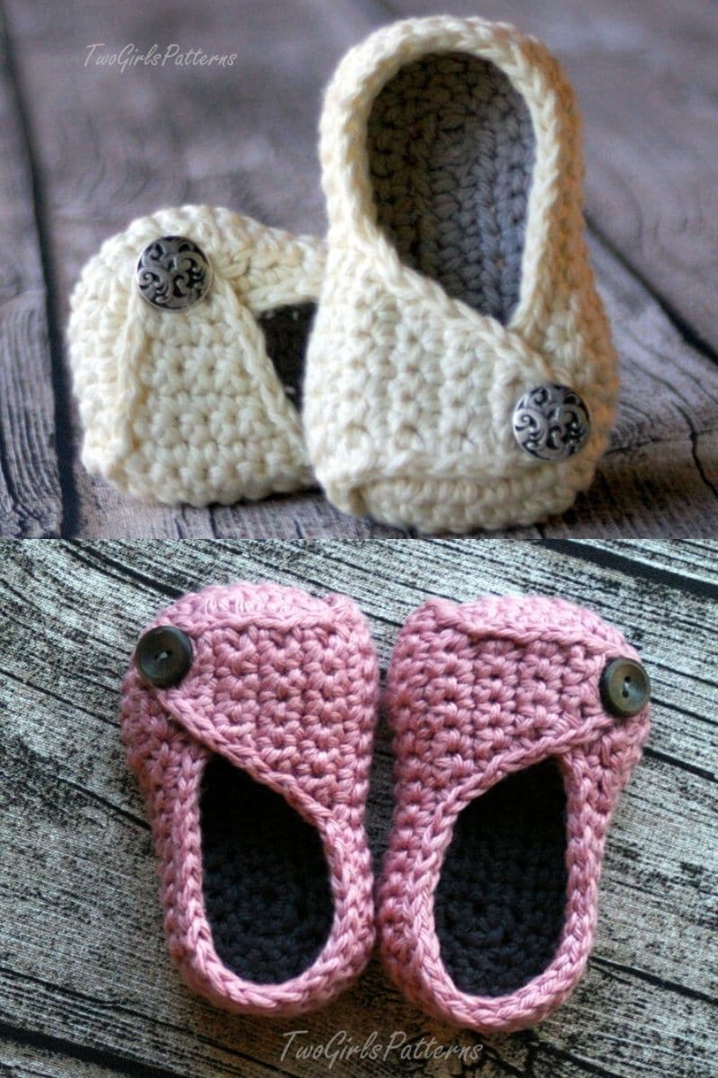 Pink and ivory ballet flat style booties with button detail