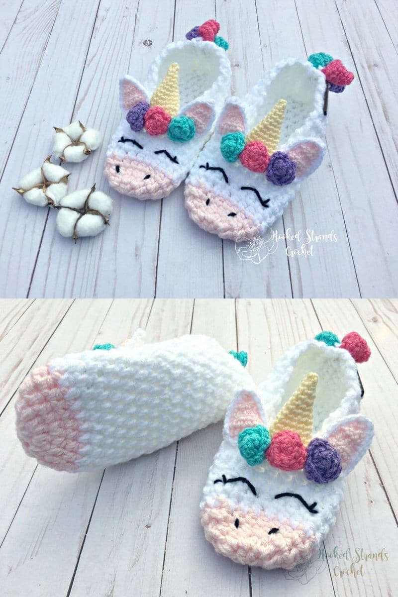 Crochet unicorn slippers