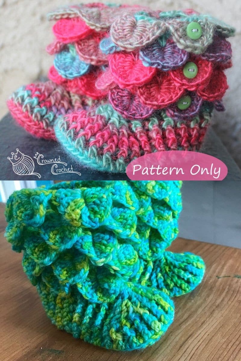 Colorful mermaid scale crochet boots