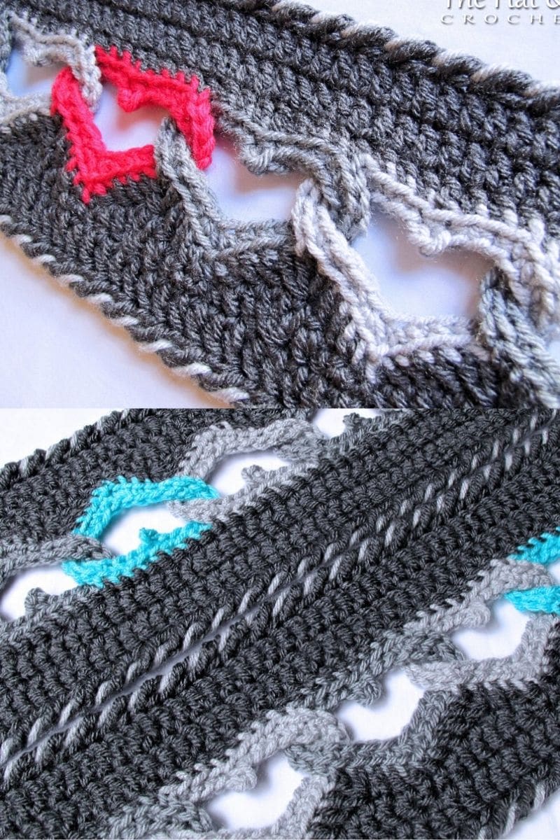 Heart pattern scarf in grey and teal