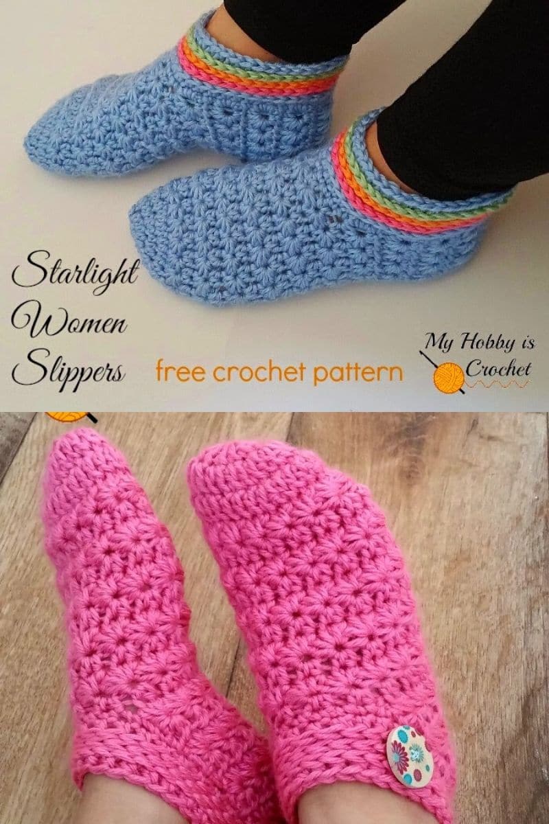 Basic pink and blue crochet slippers