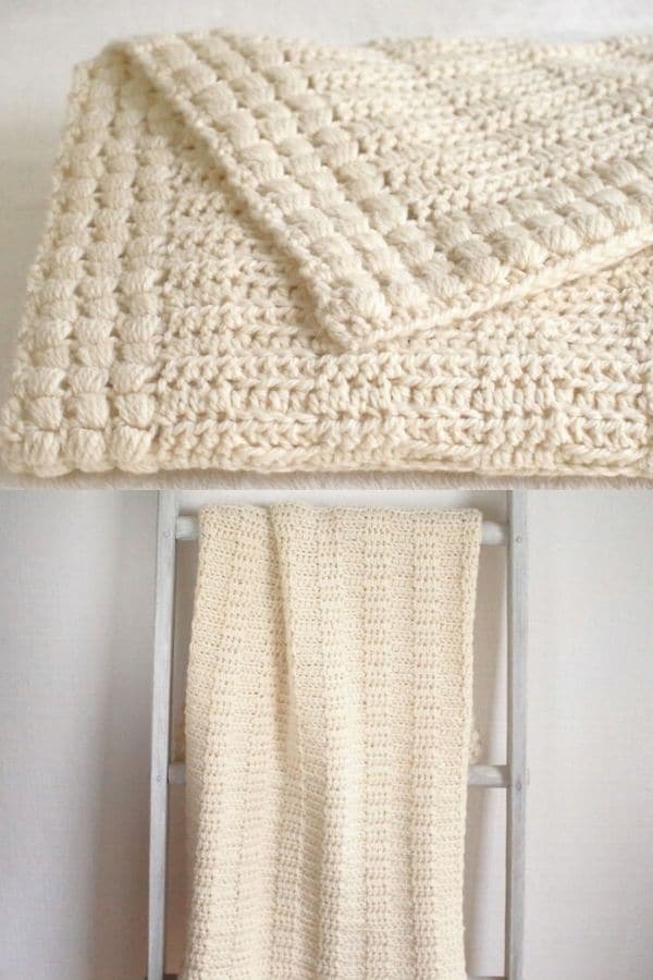 Ivory stripe crochet baby blanket