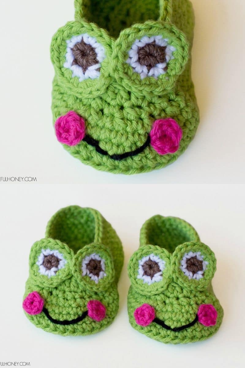 Green frog crochet slippers