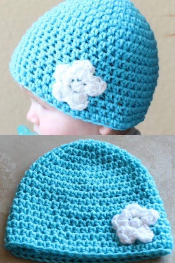 Blue and white crochet kids beanie hat