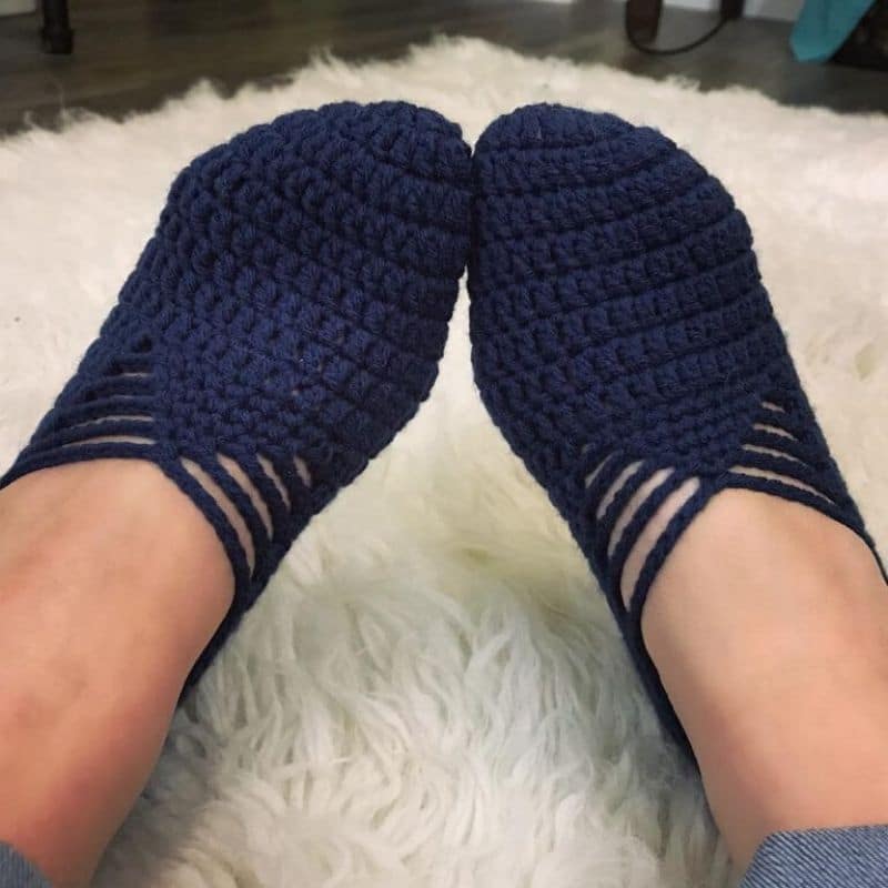 Navy lacy crochet slippers
