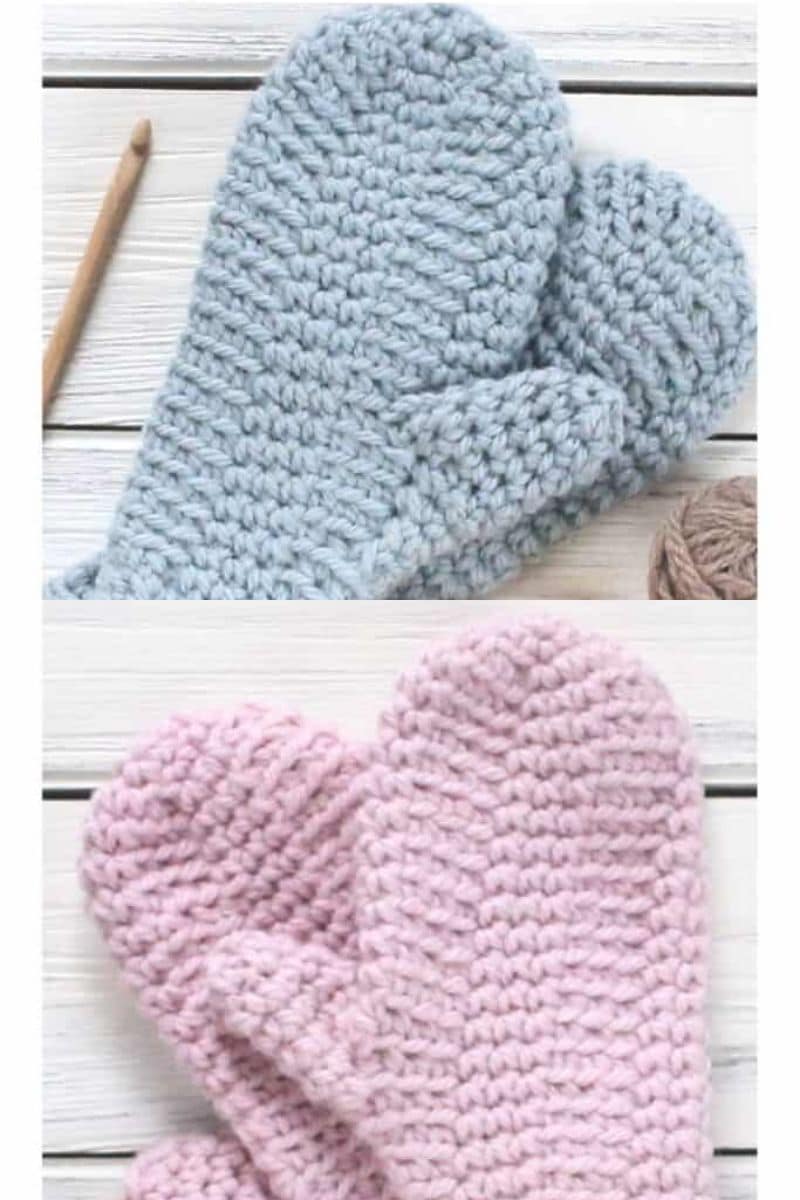 Kids hill crest mitten pattern with blue and pink colors