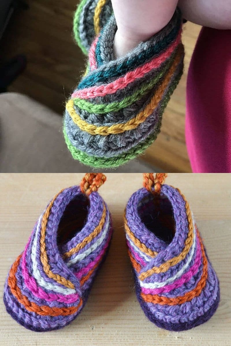 Striped slip on crochet booties