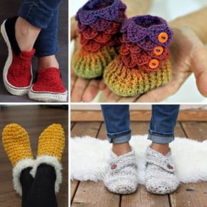 Small collage of crochet slippers