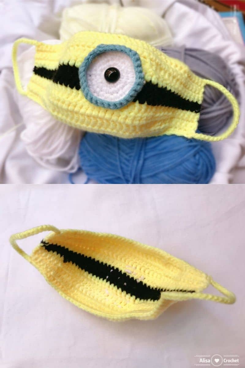 Blue and yellow minion crochet mask