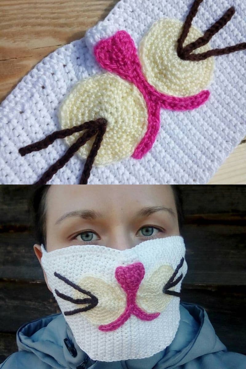 White and pink cat mask with whiskers