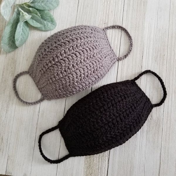 Gray and black crochet mask
