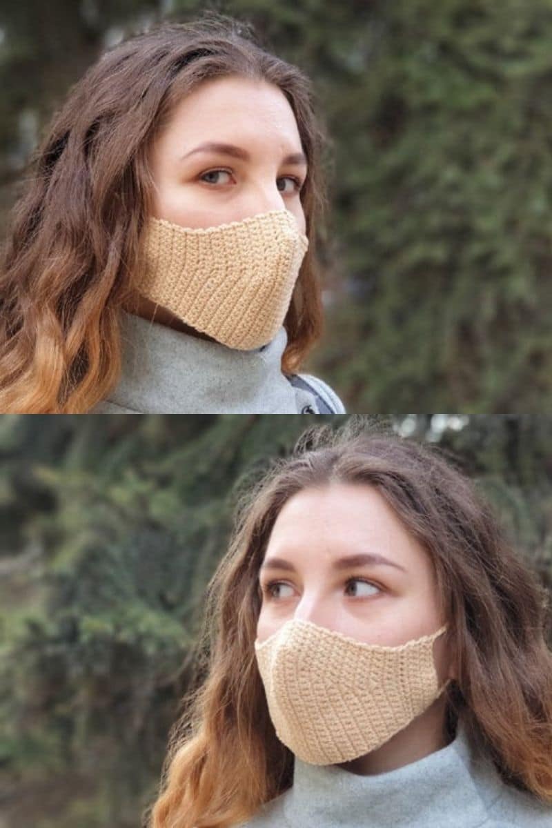 Tan crochet face mask