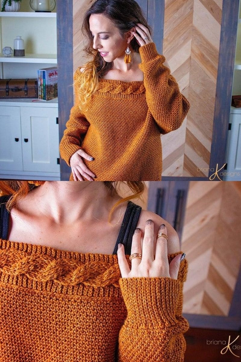 Burnt orange off shoulder sweater