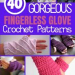 Fingerless glove crochet pattern collage