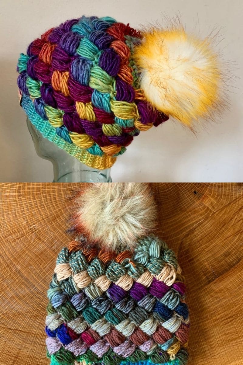 Colorful bean stitch hat