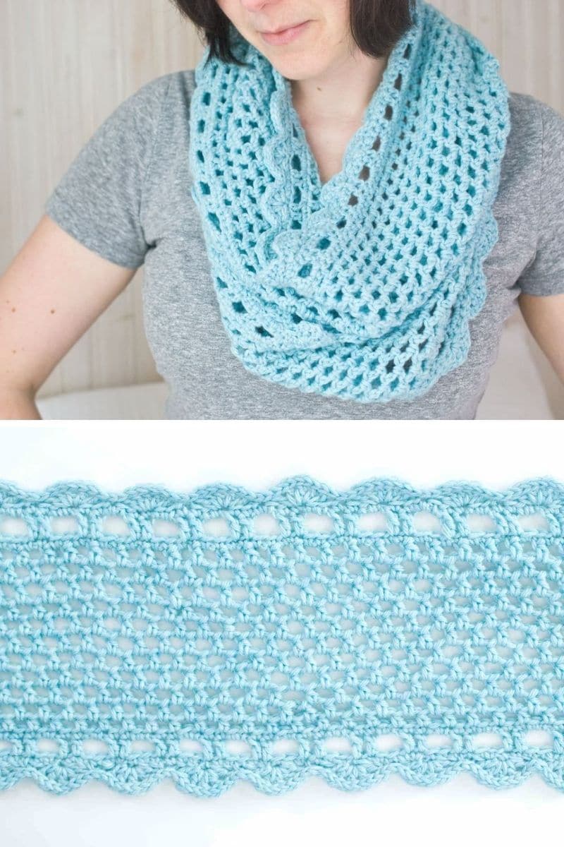 Woman in blue infinity scarf