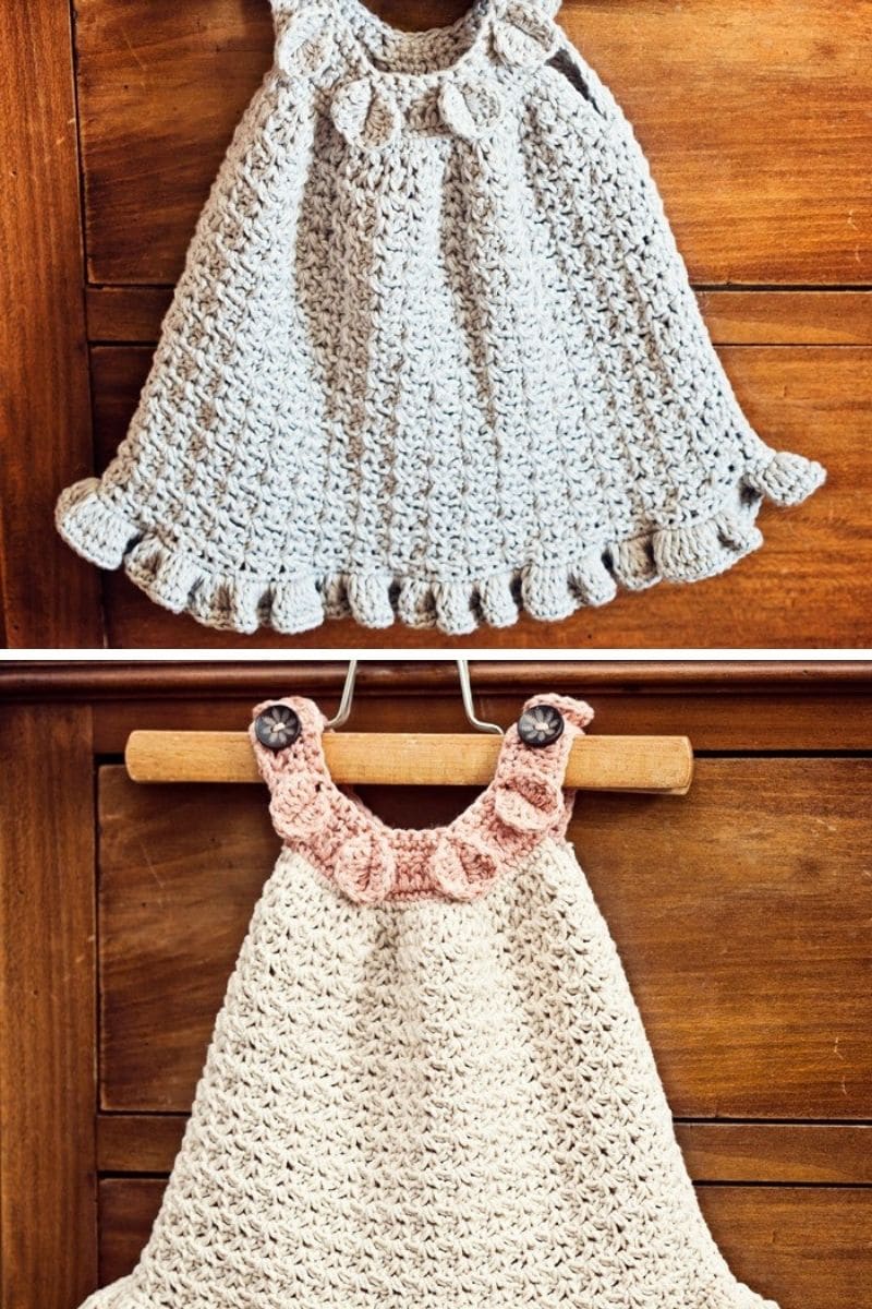 Crochet baby dress on hanger