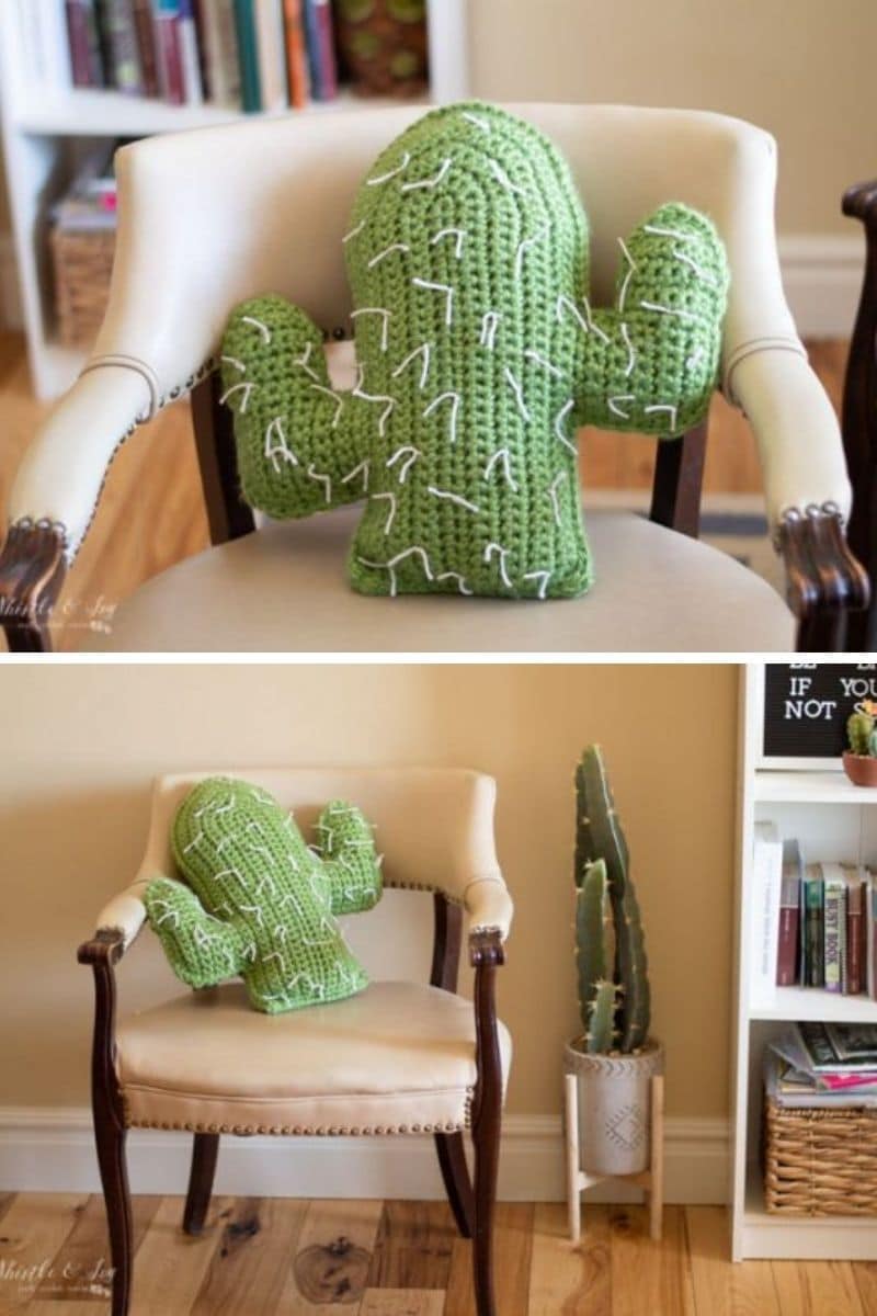 Crochet cactus pillow