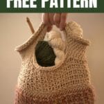 Hand holding crochet bag