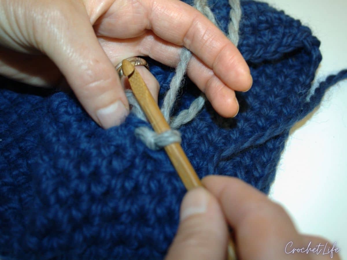 Crocheting blue hat