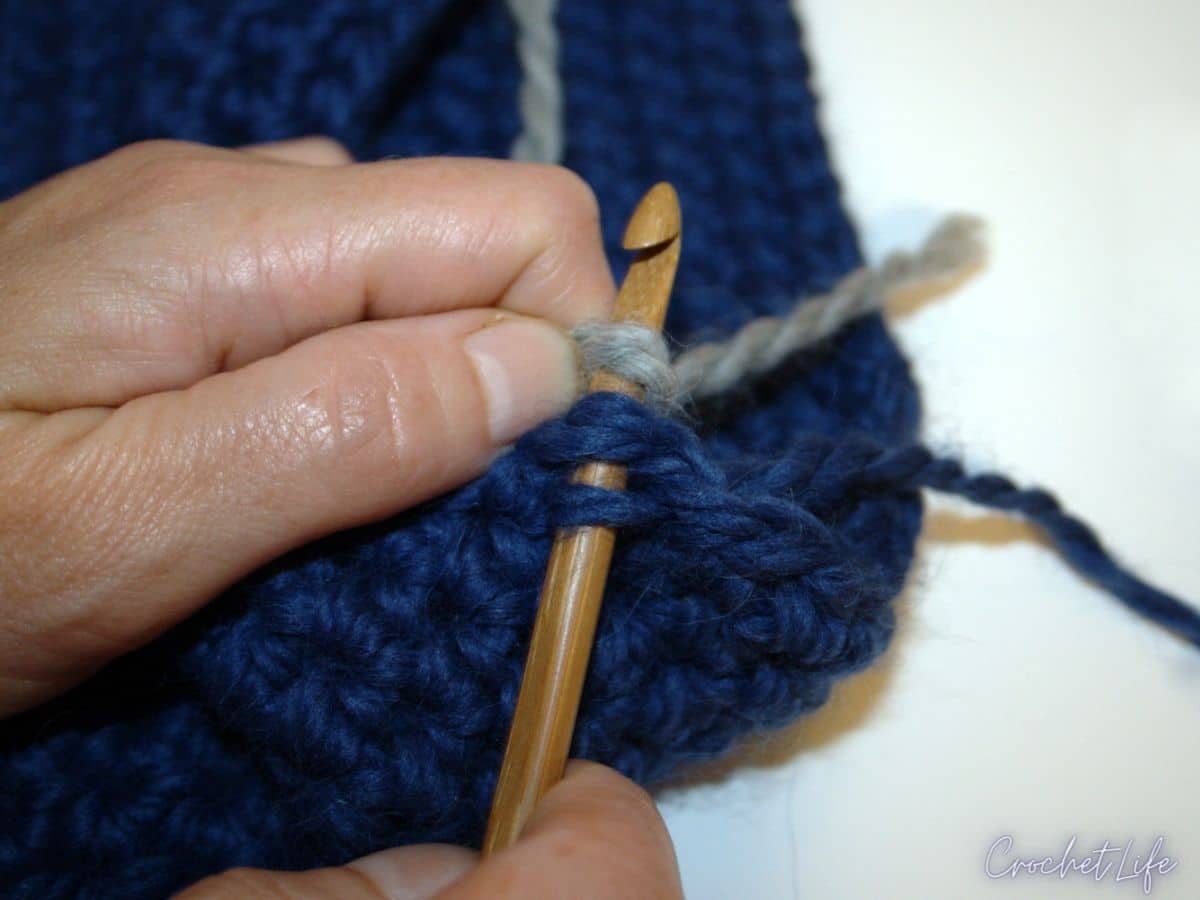 Crocheting blue hat