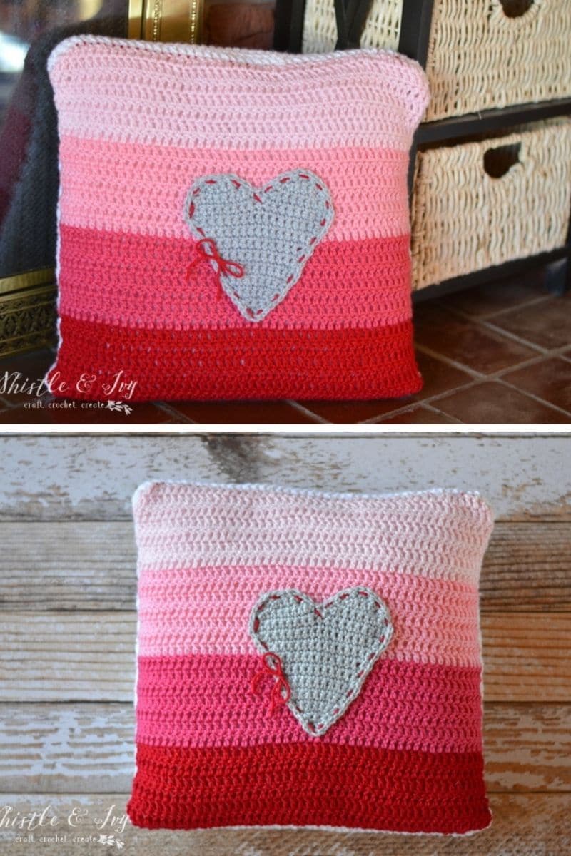 Crochet heart pillow