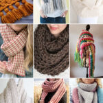 photo collage of giant scarf crochet patterns