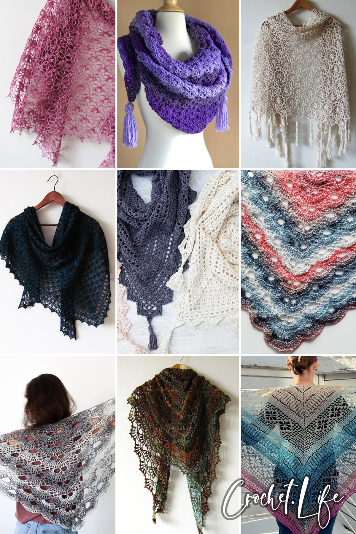 photo collage of Crochet virus shawl Patterns 