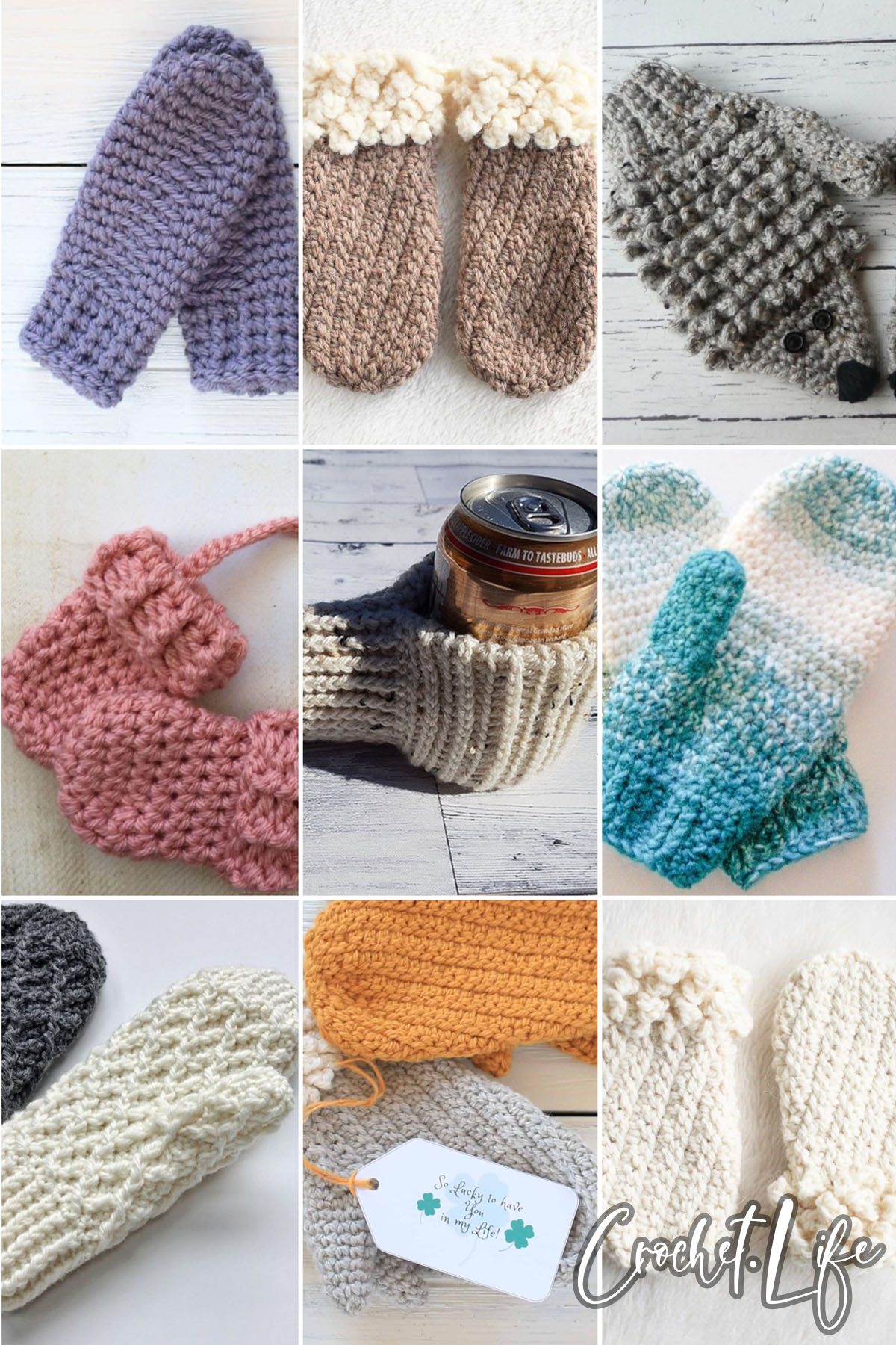 photo collage of crochet mitten patterns