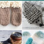 photo collage of mitten crochet patterns with text which reads best and free mitten crochet patterns