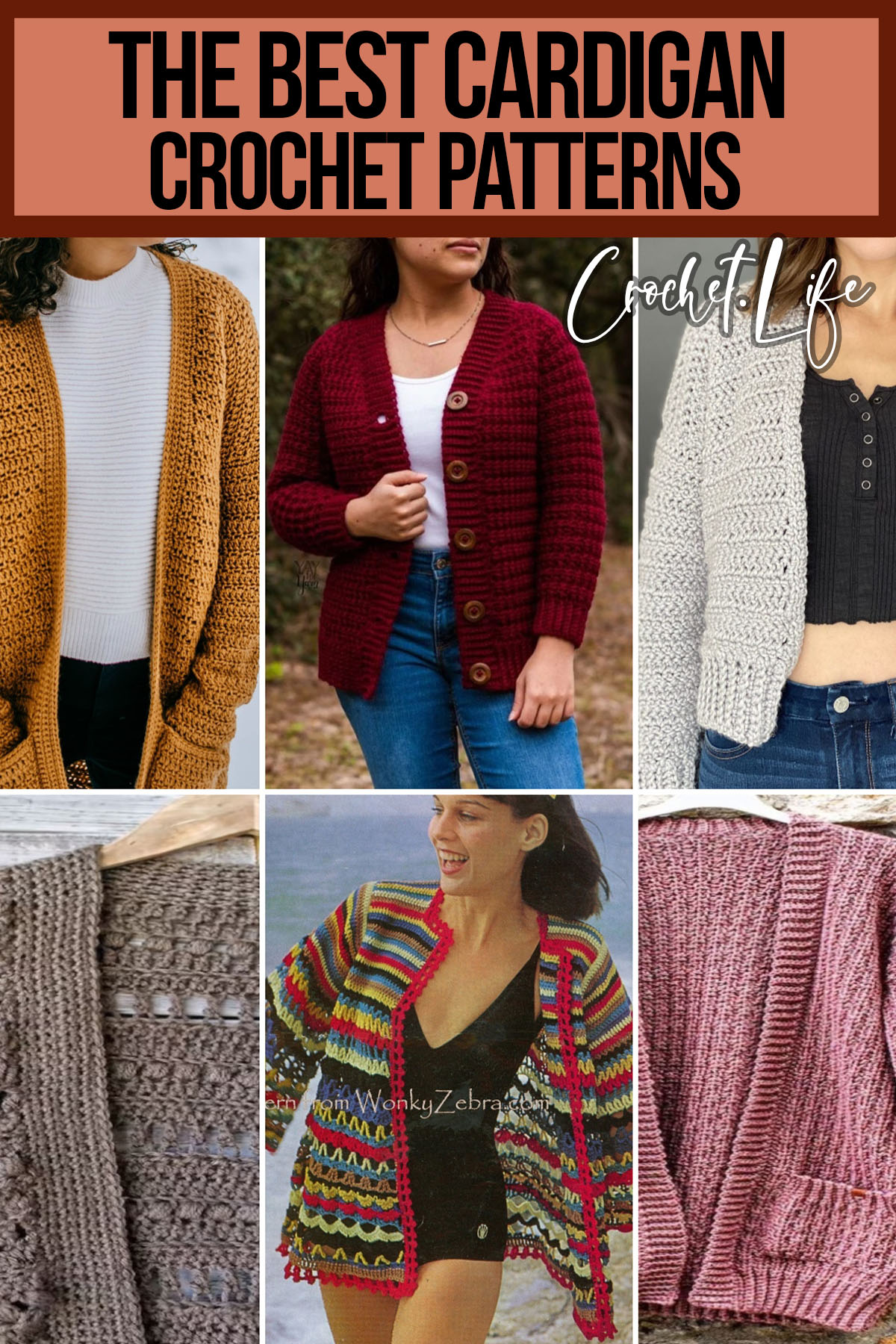 photo collage of crochet patterns for jackets with text which reads the best cardigan crochet patterns 