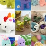 photo collage of dinosaur crochet patterns