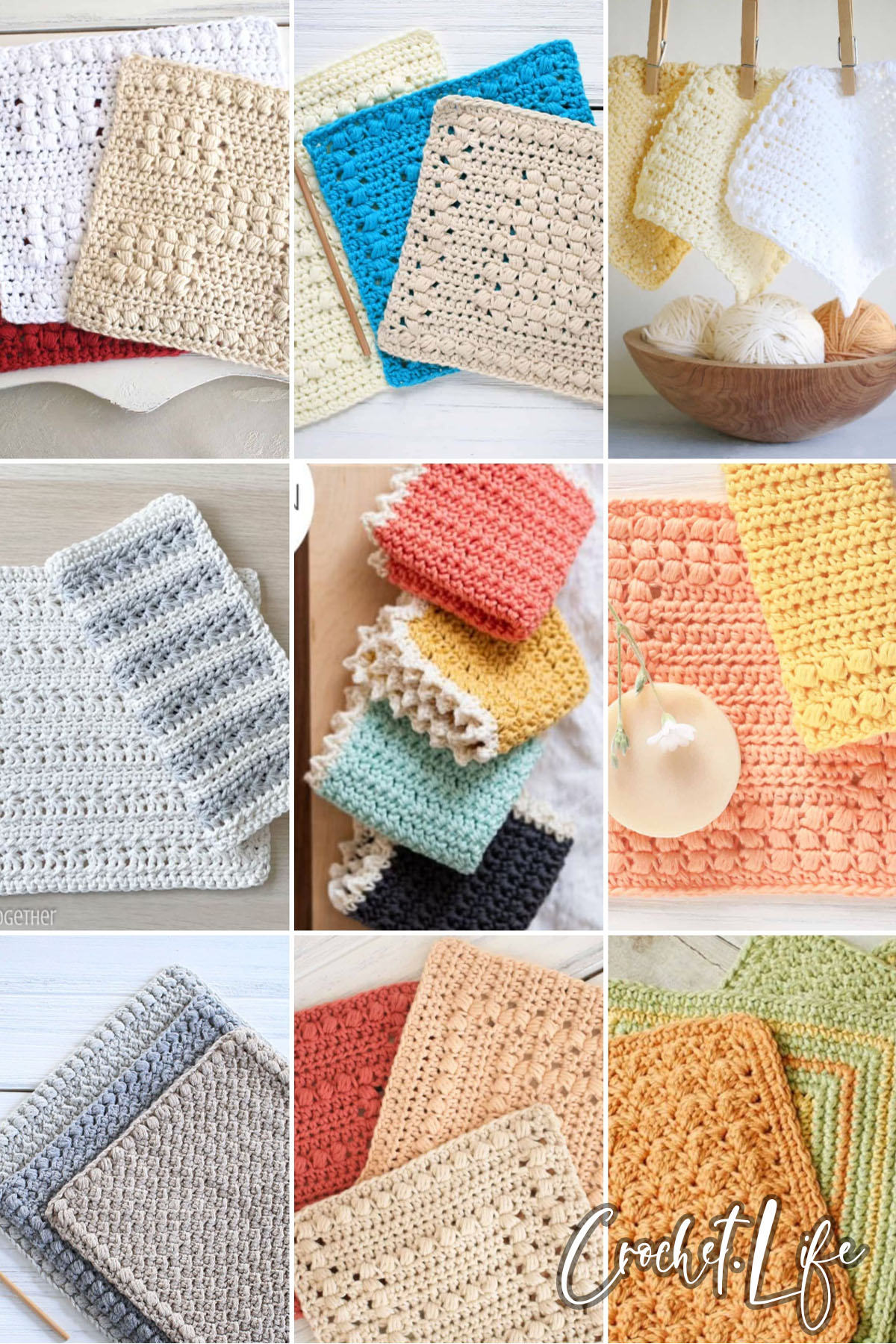 photo collage of crochet dishcloths patterns 