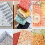 photo collage of dish cloth crochet patterns with text which reads the best dishcloth crochet patterns