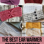 photo collage of ear warmer crochet patterns with text which reads the best ear warmer crochet patterns