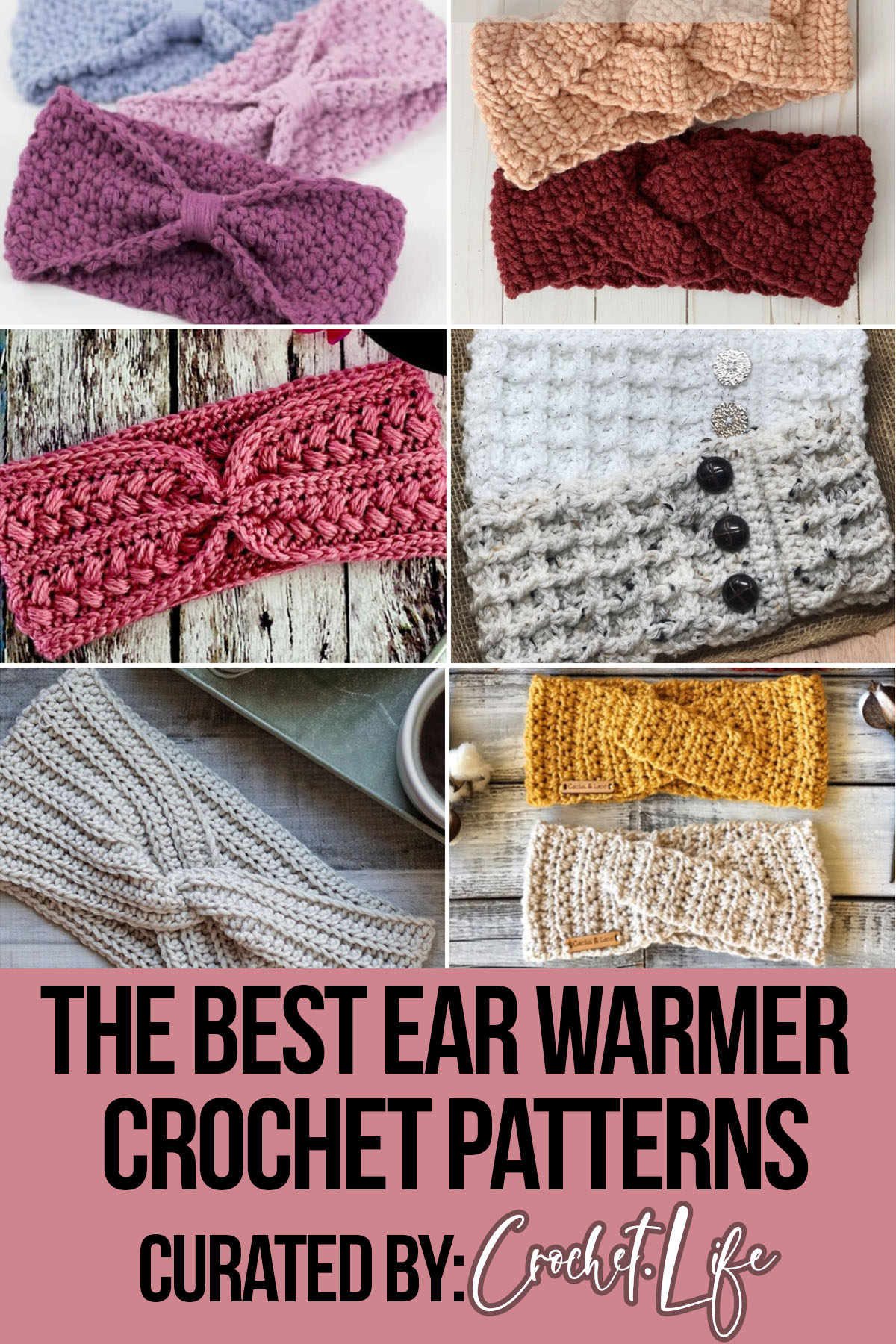 photo collage of ear warmer crochet patterns with text which reads the best ear warmer crochet patterns