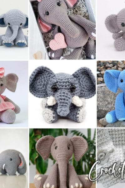 photo collage of elephant crochet patterns