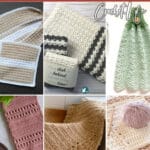 photo collage of crochet patterns for hand towels with text which reads the best hand towel crochet patterns