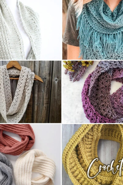 photo collage of infinity scarf crochet patterns