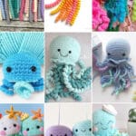 photo collage of crochet jellyfish patterns