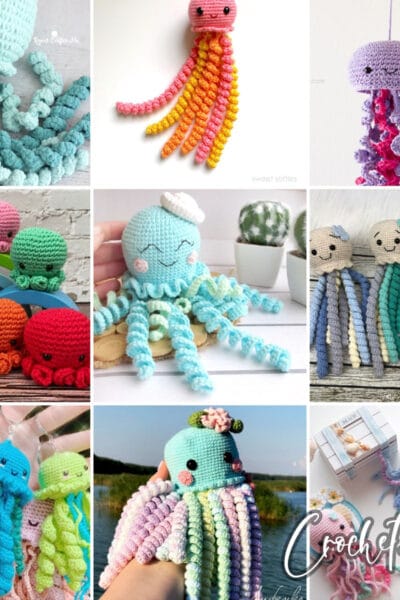 photo collage of jellyfish crochet patterns